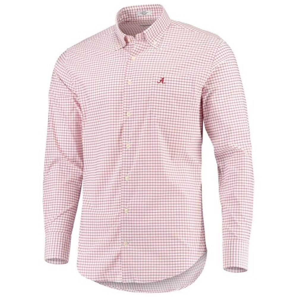 Peter Millar Red and White Checkered Men’s Size M Shirt with Alabama Monogram